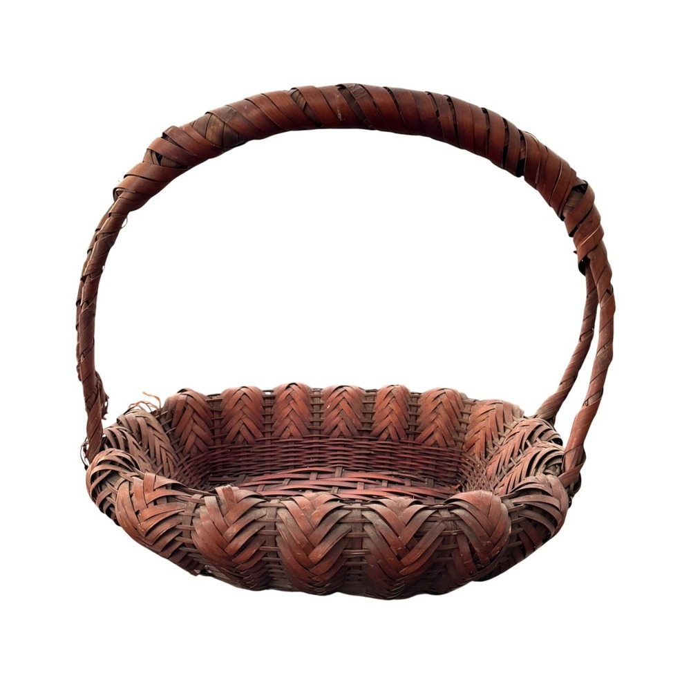 Japanese Split Bamboo Flower Basket Ikebana‎ Lacy Weave Antique Vintage Brown